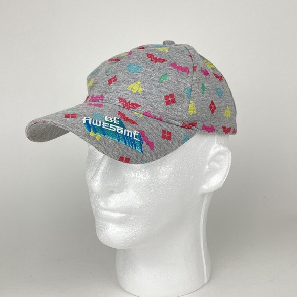 Girls DC Superhero Hat Be Awesome Gray w/ Superhero Symbols Wonder Woman Batman - Picture 1 of 12